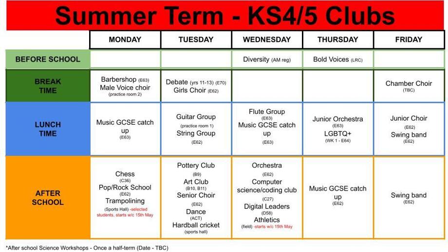 Summer timetables