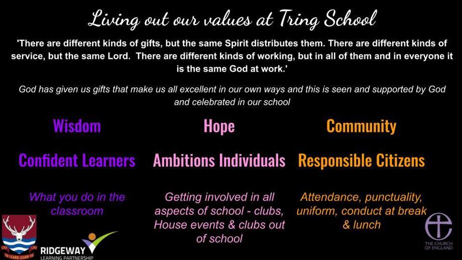 Living out our values at tring school